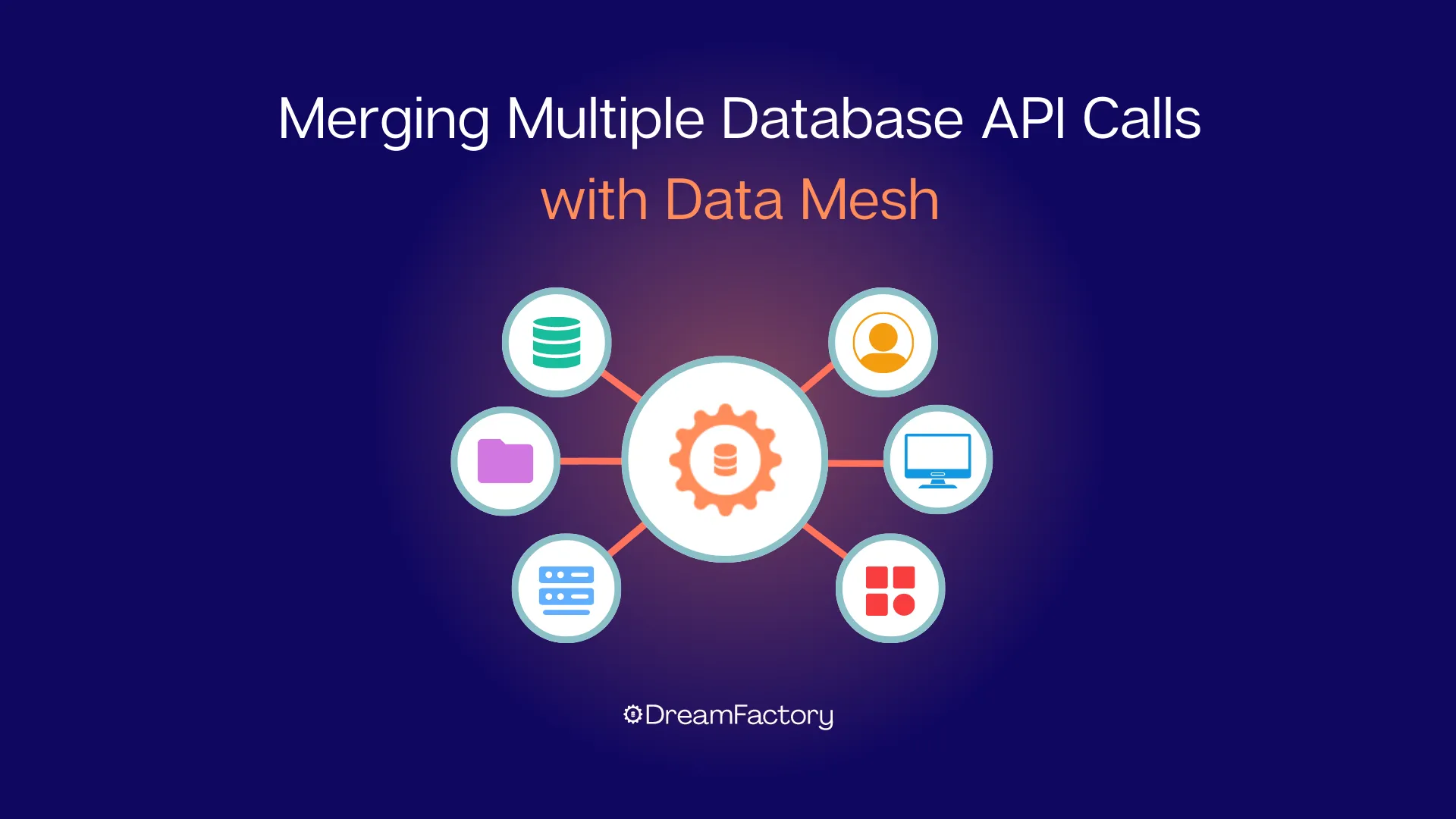a blue background with the words merging multiple database api calls with data mesh